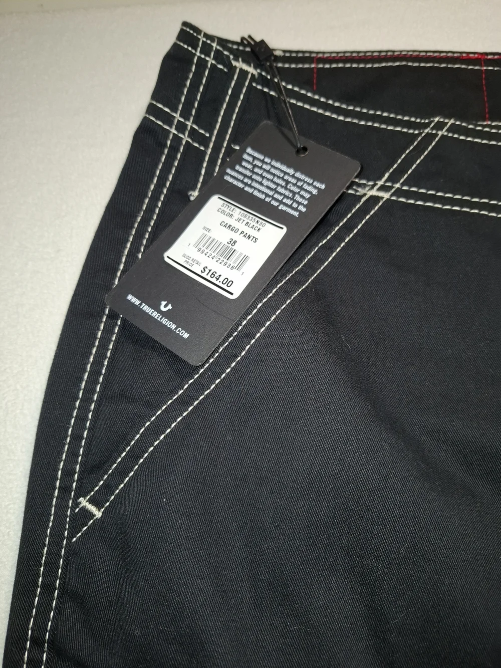 True Religion Black Cargo Pants with White Contrast Stitching